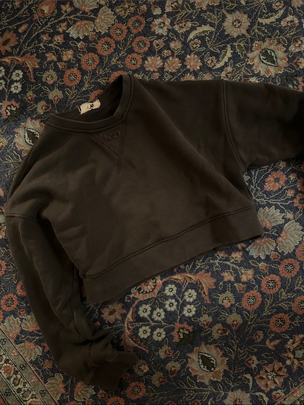 No.21 Cropped Crewneck Sweatshirt - Dark Brown